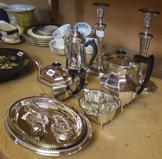 Plated wares-pair candlesticks, teawares etc